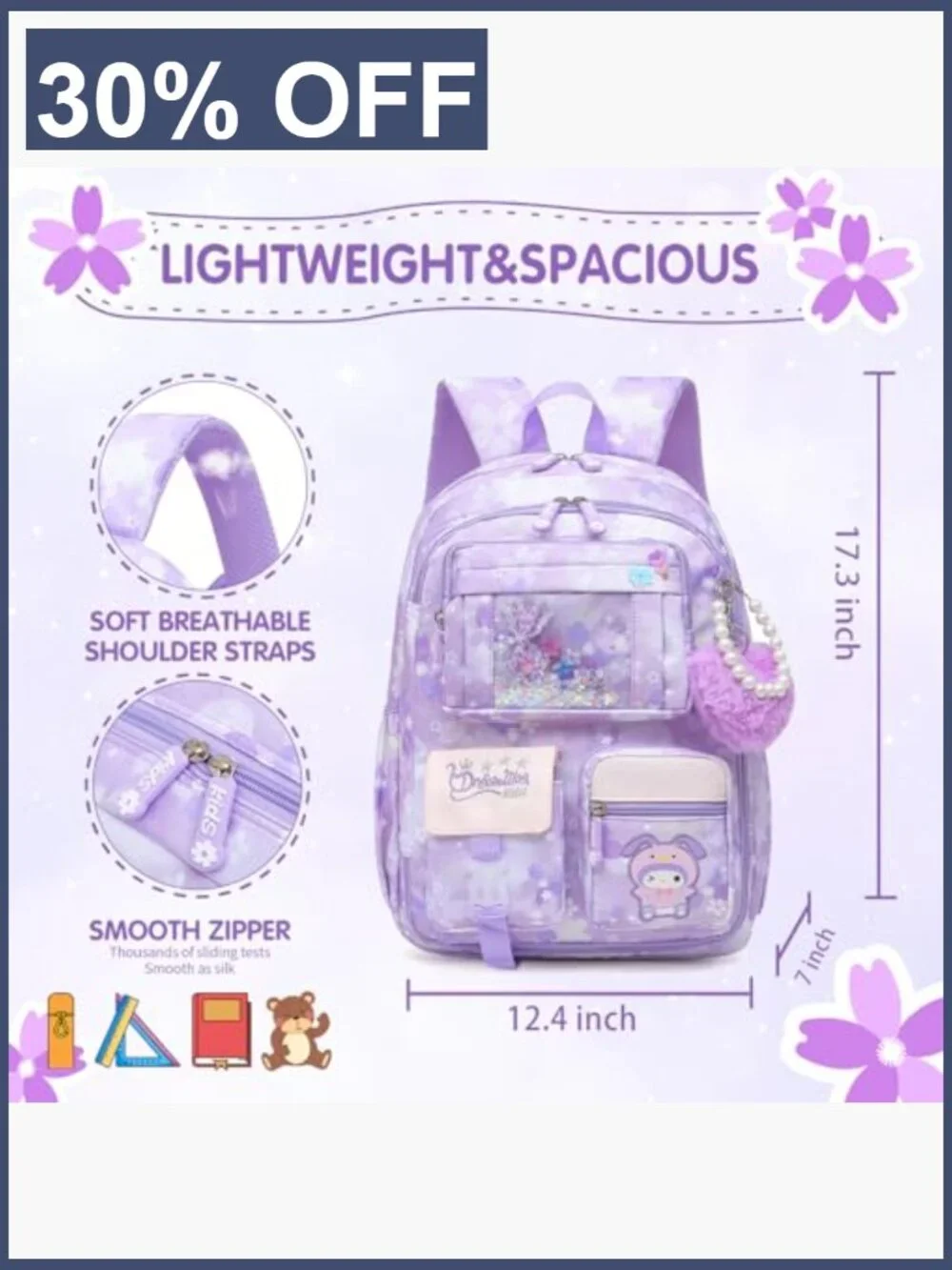 Kids Backpack School Bag with Multiple Pockets Splash-proof Bookbag 17in